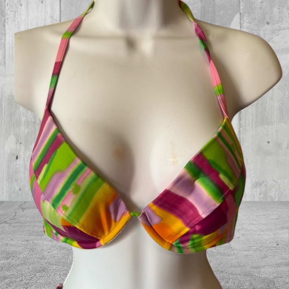 Victoria’s Secret pink rainbow bikini top 38 C L tie halter neck